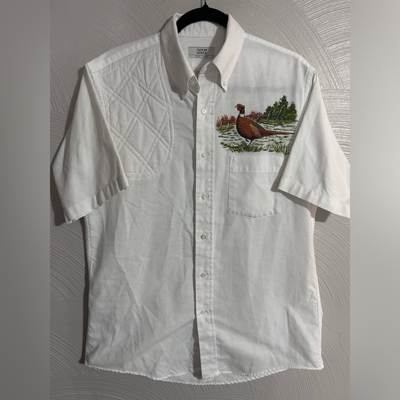 arrow dover Other - Vintage Hunting Ammo Shooting Shirt Padded Shoulder - 15 1/2 - WHITE Pheasant
